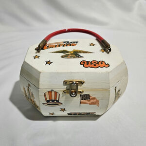 Vintage Octagonal Wooden Box Purse -‎ Patriotic - USA